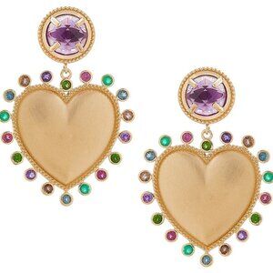 RARE Gem Girl Sterling Silver/18K Gold Plate Multi Gemstone Heart Earrings in Ma